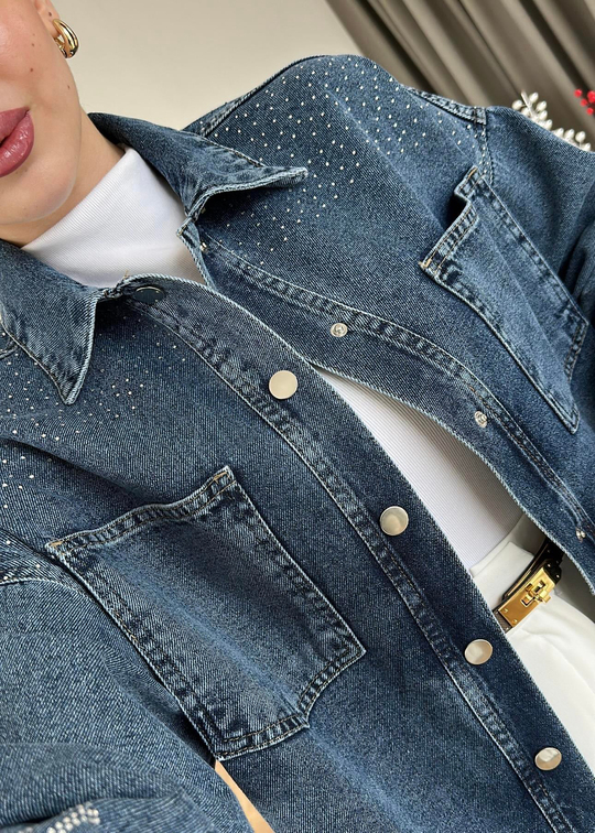 Star Taşlı Denim Ceket MAVİ