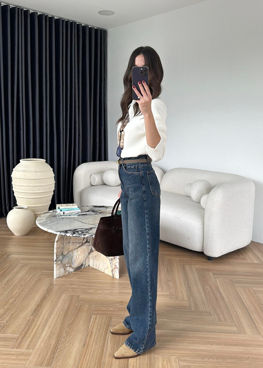 Straight Paça Dikişli Jean Orta Mavi