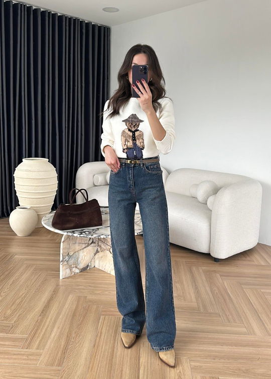 Straight Paça Dikişli Jean Orta Mavi
