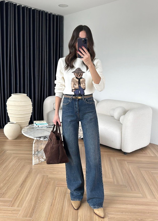 Straight Paça Dikişli Jean Orta Mavi