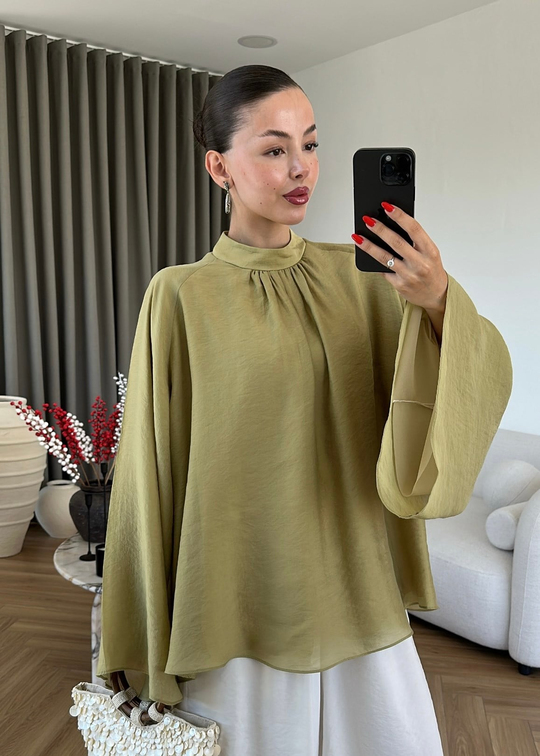 Sue Geniş Kol Gömlek FISTIK YEŞİL