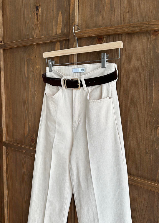 Süet Kemerli Straight Jean NUDE