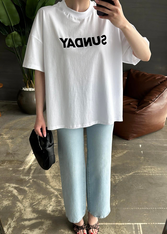 Sunday Yazılı Tshirt BEYAZ