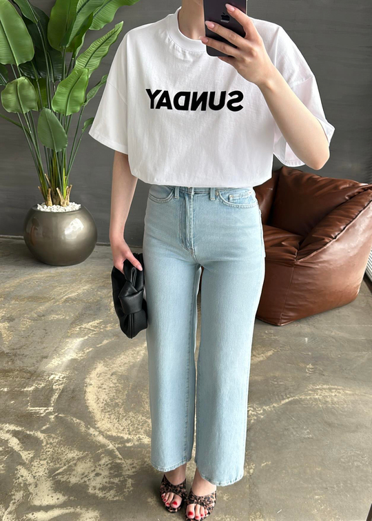 Sunday Yazılı Tshirt BEYAZ
