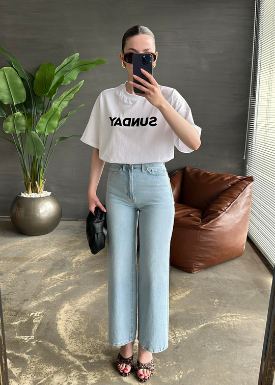 Sunday Yazılı Tshirt BEYAZ