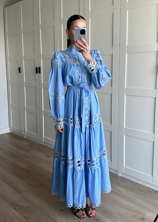 Taila Güpürlü Elbise BEBE MAVİ