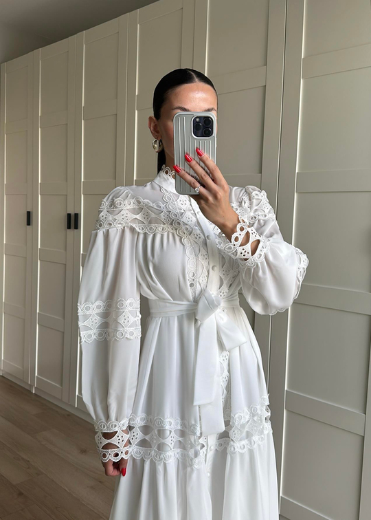 Taila Güpürlü Elbise BEYAZ
