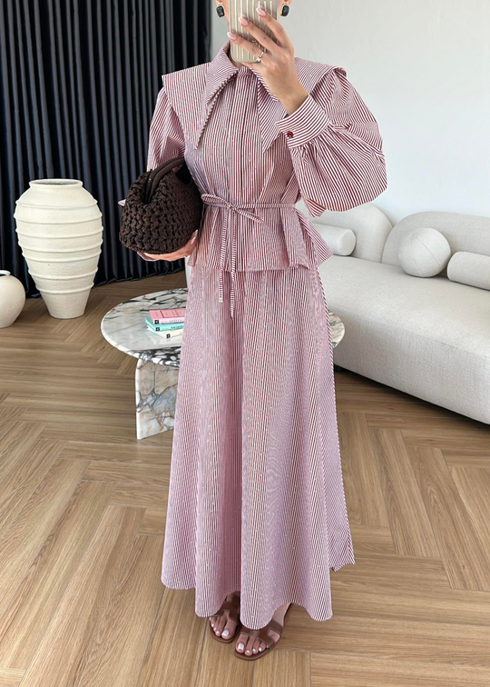 Taşlı Poplin Etekli Takım BORDO