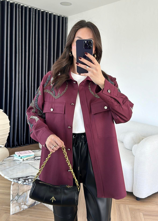 Taşlı Tasarım Ceket BORDO