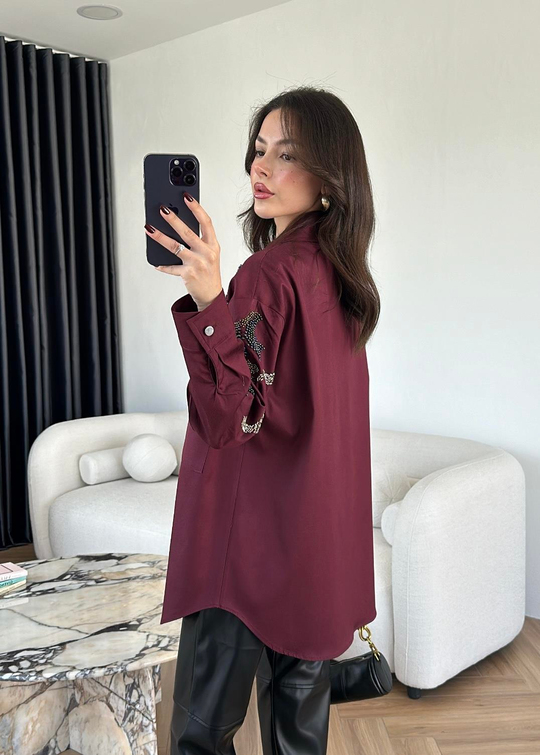 Taşlı Tasarım Ceket BORDO