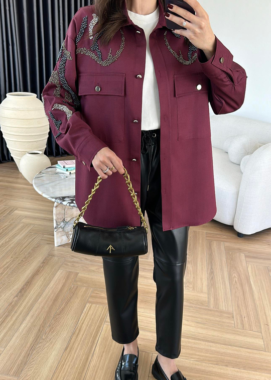 Taşlı Tasarım Ceket BORDO