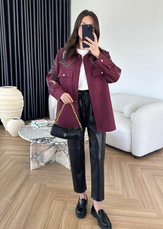 Taşlı Tasarım Ceket BORDO