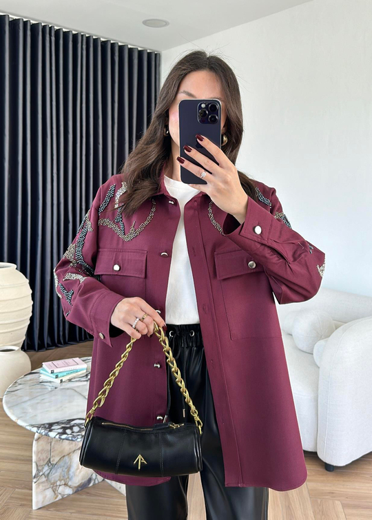 Taşlı Tasarım Ceket BORDO