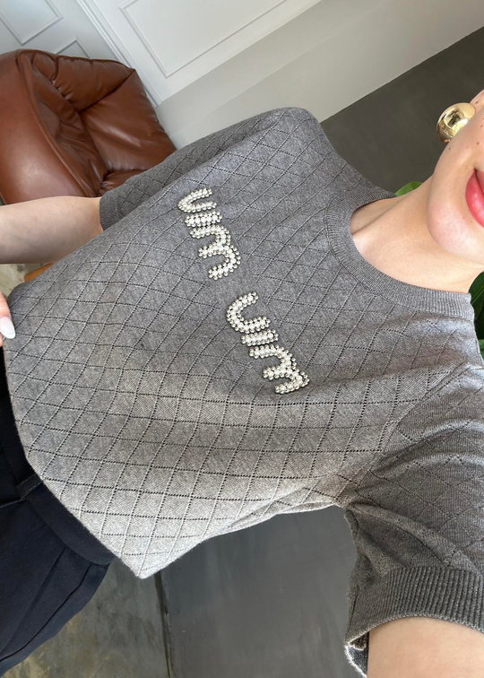 Taşlı Triko Bluz GRİ