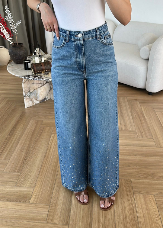 Taşlı Zımbalı Premium Jean MAVİ