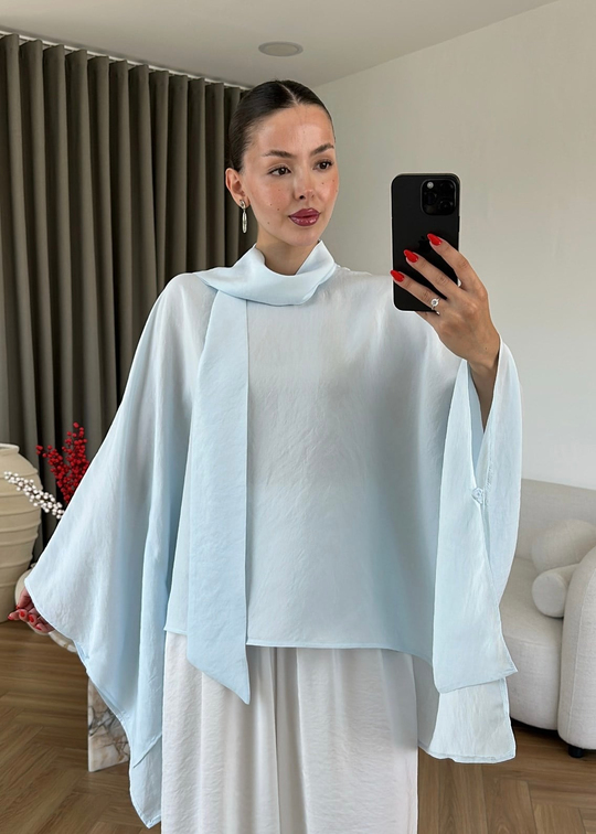 Tensel Fularlı Bluz BEBE MAVİ