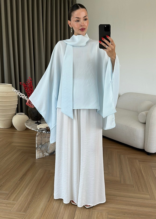 Tensel Fularlı Bluz BEBE MAVİ
