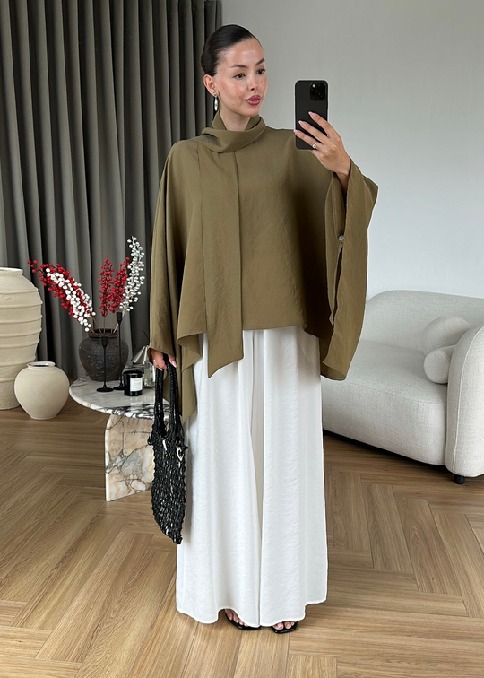 Tensel Fularlı Bluz HAKİ