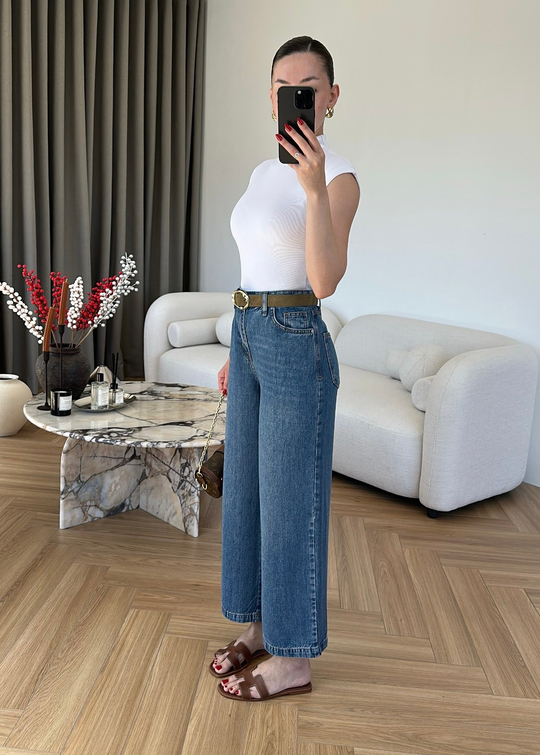 Tensel Karışımlı Kemerli Jean MAVİ
