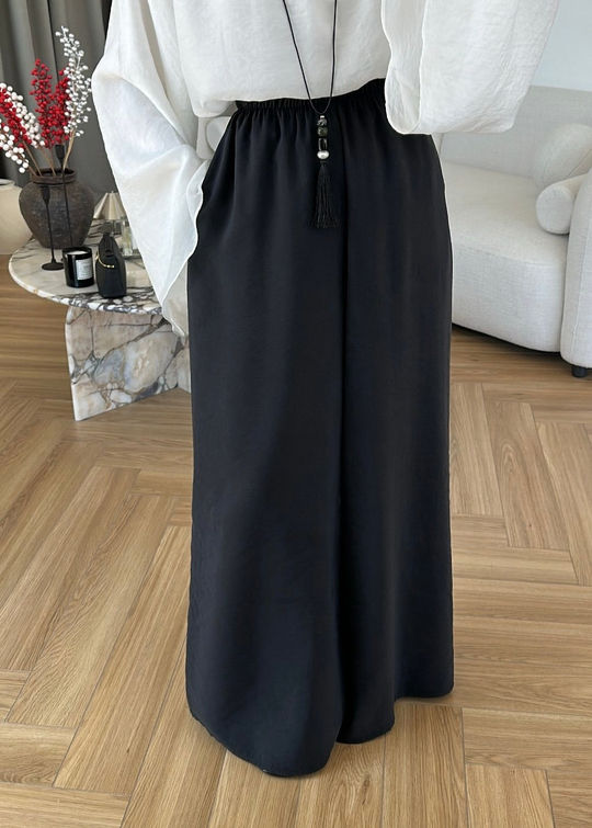 Tensel Lastikli Bol Pantolon SİYAH