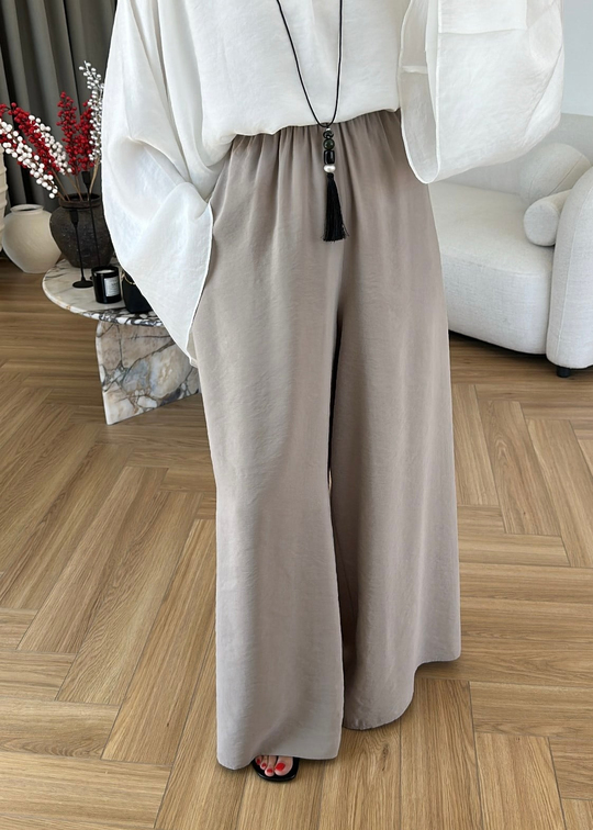 Tensel Lastikli Bol Pantolon VİZON