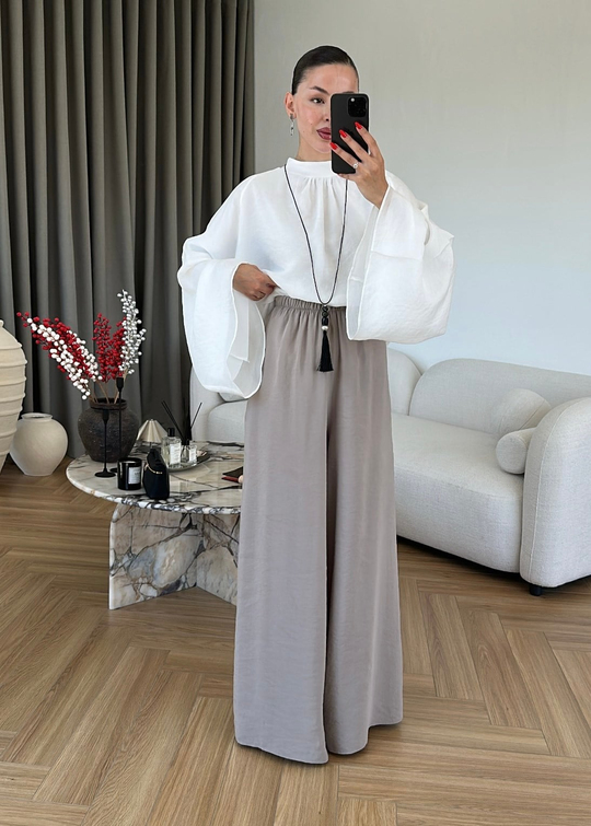 Tensel Lastikli Bol Pantolon VİZON