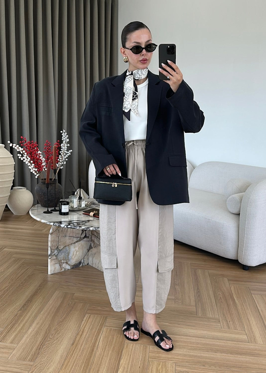 Tensel Vatkalı Oversize Ceket SİYAH