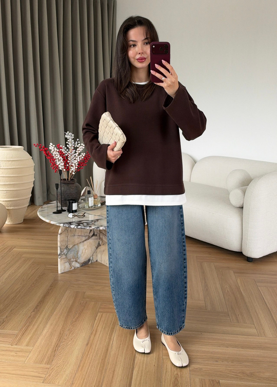 Tişört Detaylı Sweat ACI KAHVE