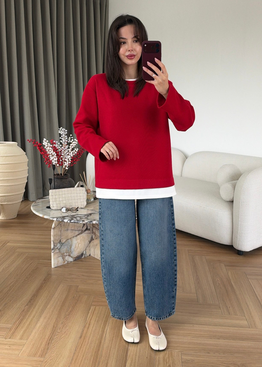 Tişört Detaylı Sweat KIRMIZI