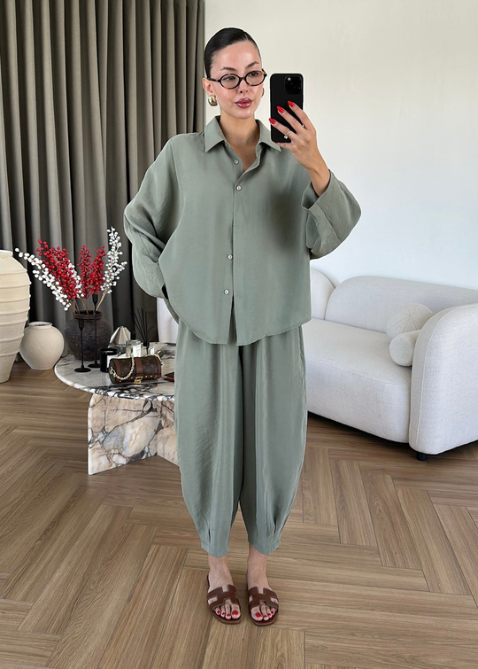 Tonca Şalvar Pantolonlu Tensel Takım MİNT YEŞİLİ