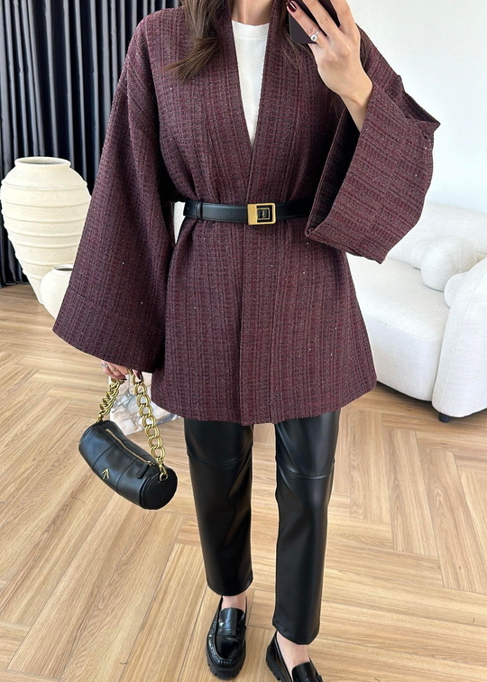 Tüvit Pullu Kimono BORDO