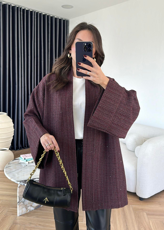 Tüvit Pullu Kimono BORDO