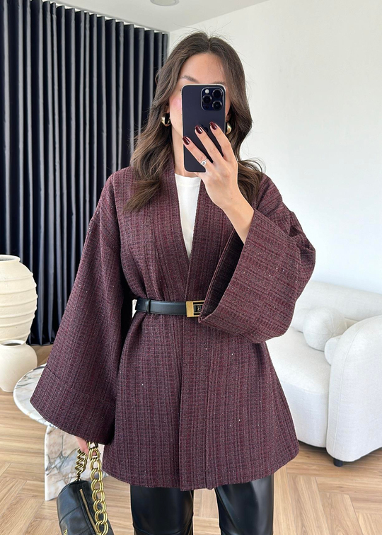 Tüvit Pullu Kimono BORDO