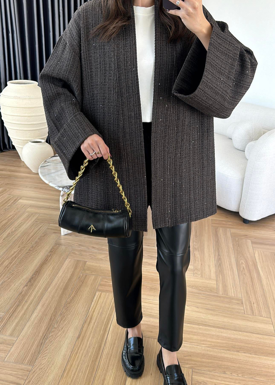 Tüvit Pullu Kimono KAHVE