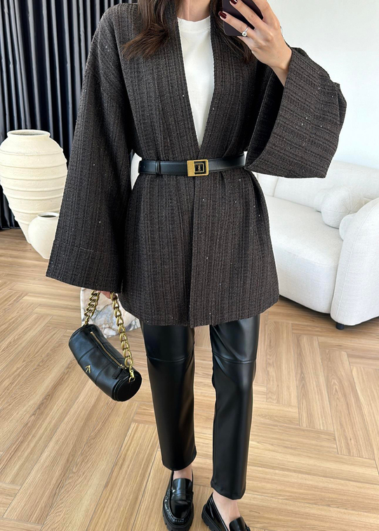 Tüvit Pullu Kimono KAHVE