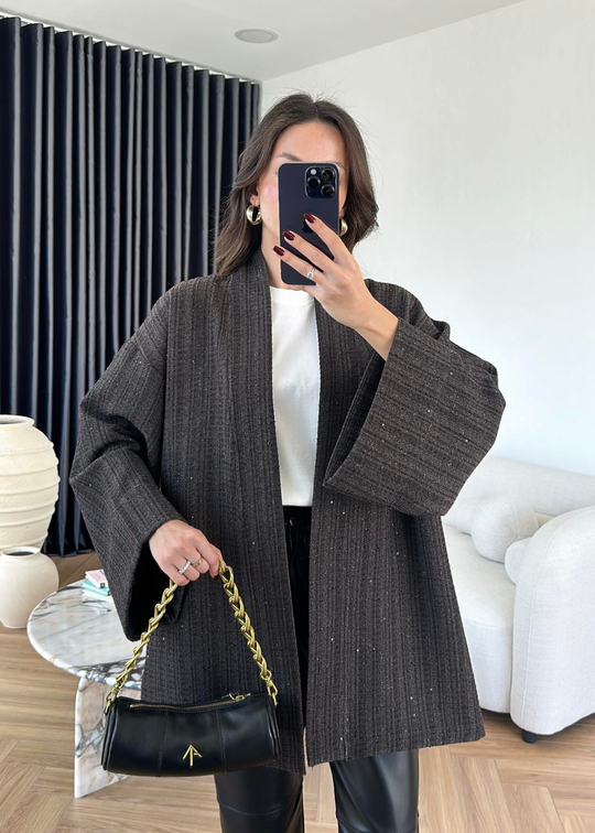 Tüvit Pullu Kimono KAHVE