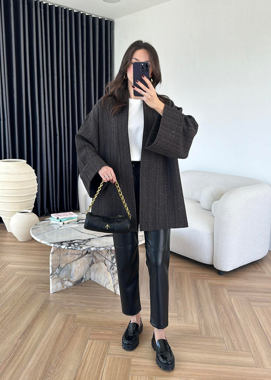 Tüvit Pullu Kimono KAHVE