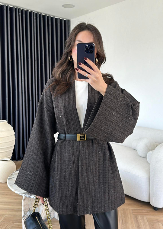 Tüvit Pullu Kimono KAHVE