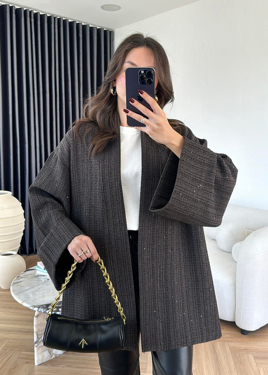Tüvit Pullu Kimono KAHVE