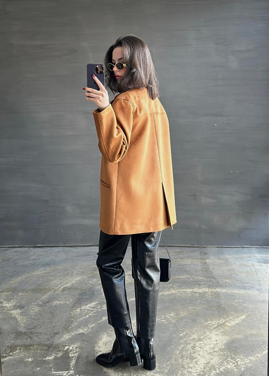 Üç Düğmeli Süet Ceket TABA