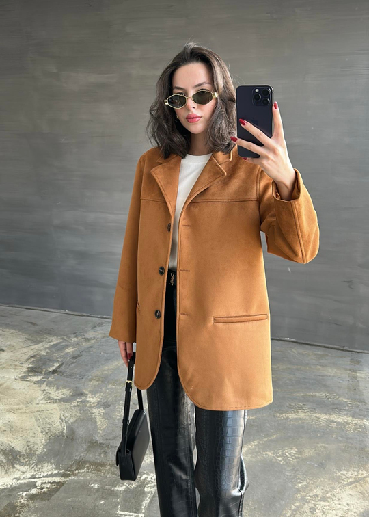 Üç Düğmeli Süet Ceket TABA