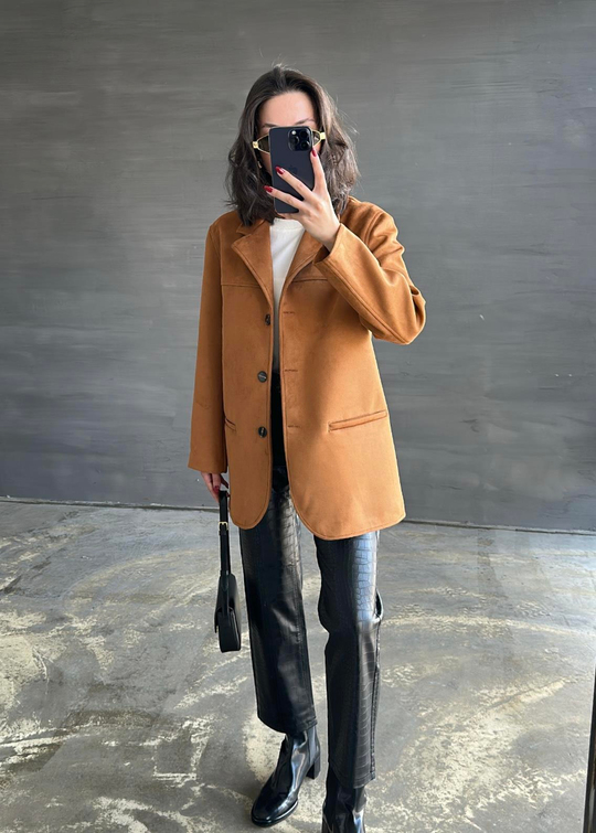 Üç Düğmeli Süet Ceket TABA