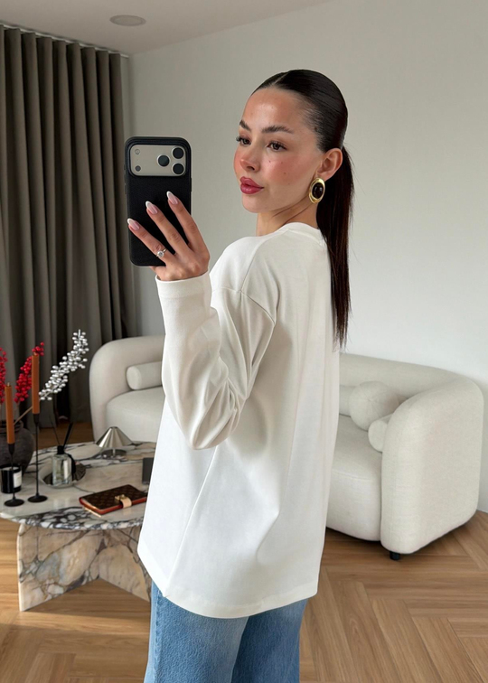 Uzun Kollu Basic Tişört EKRU