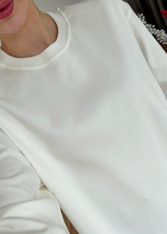 Uzun Kollu Basic Tişört EKRU