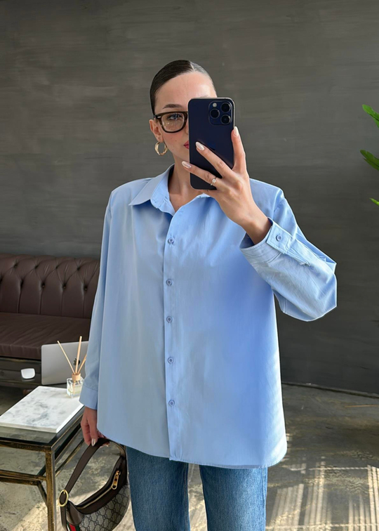 Vatkalı Basic Poplin Gömlek BEBE MAVİ