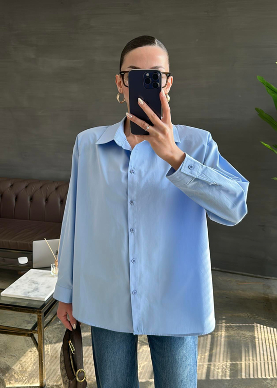 Vatkalı Basic Poplin Gömlek BEBE MAVİ