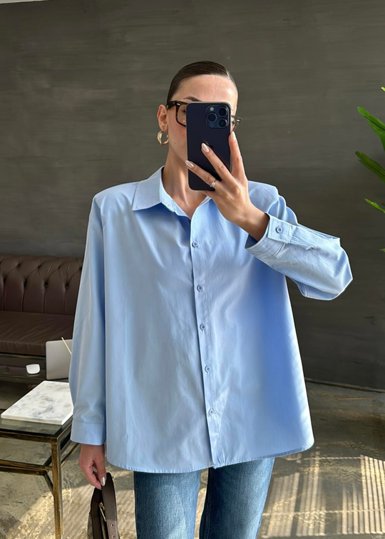 Vatkalı Basic Poplin Gömlek BEBE MAVİ
