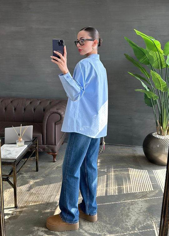 Vatkalı Basic Poplin Gömlek BEBE MAVİ