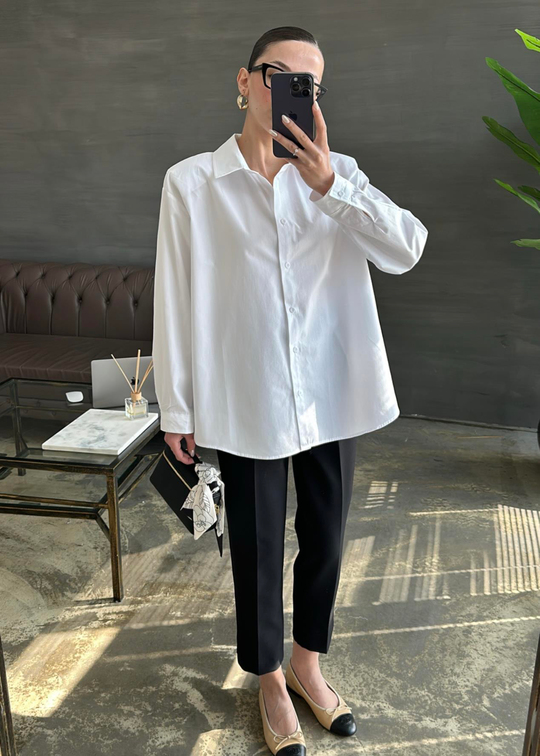 Vatkalı Basic Poplin Gömlek BEYAZ