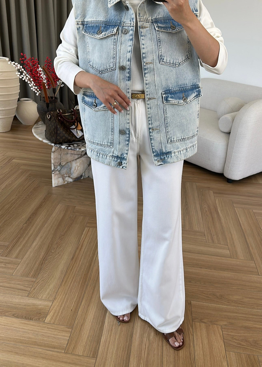 Vatkalı Denim Yelek BUZ MAVİ